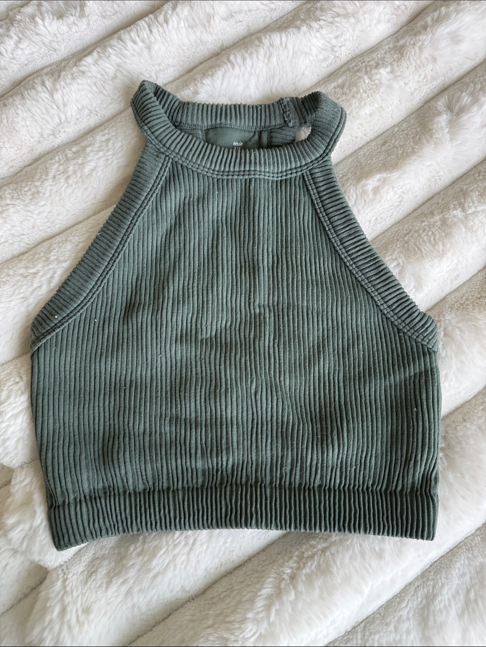 aerie Ribbed High-Neck Cropped Tank Top - Sage Green
